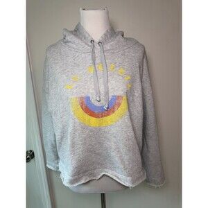 Free People Cropped Hoodie ‘Le Soleil’ Gray Women’s M Distressed Flaw